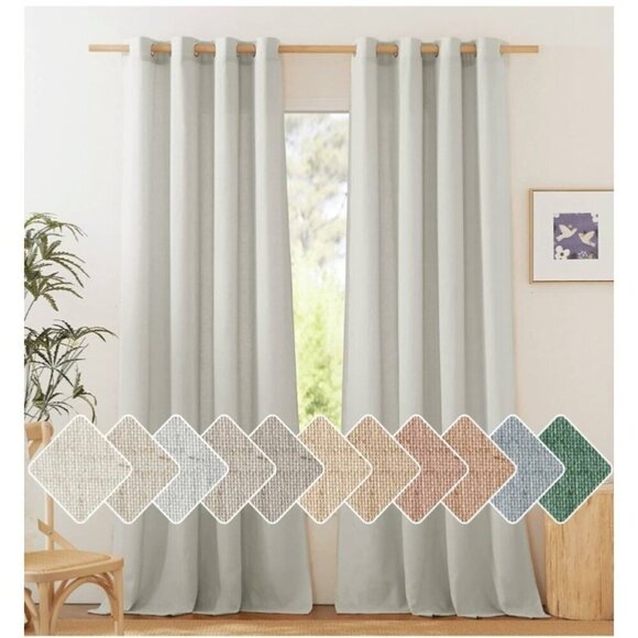 2 pc Gray Linen Curtains Privacy Light Filtering incld 2 pc Holdbacks - Picture 2 of 7